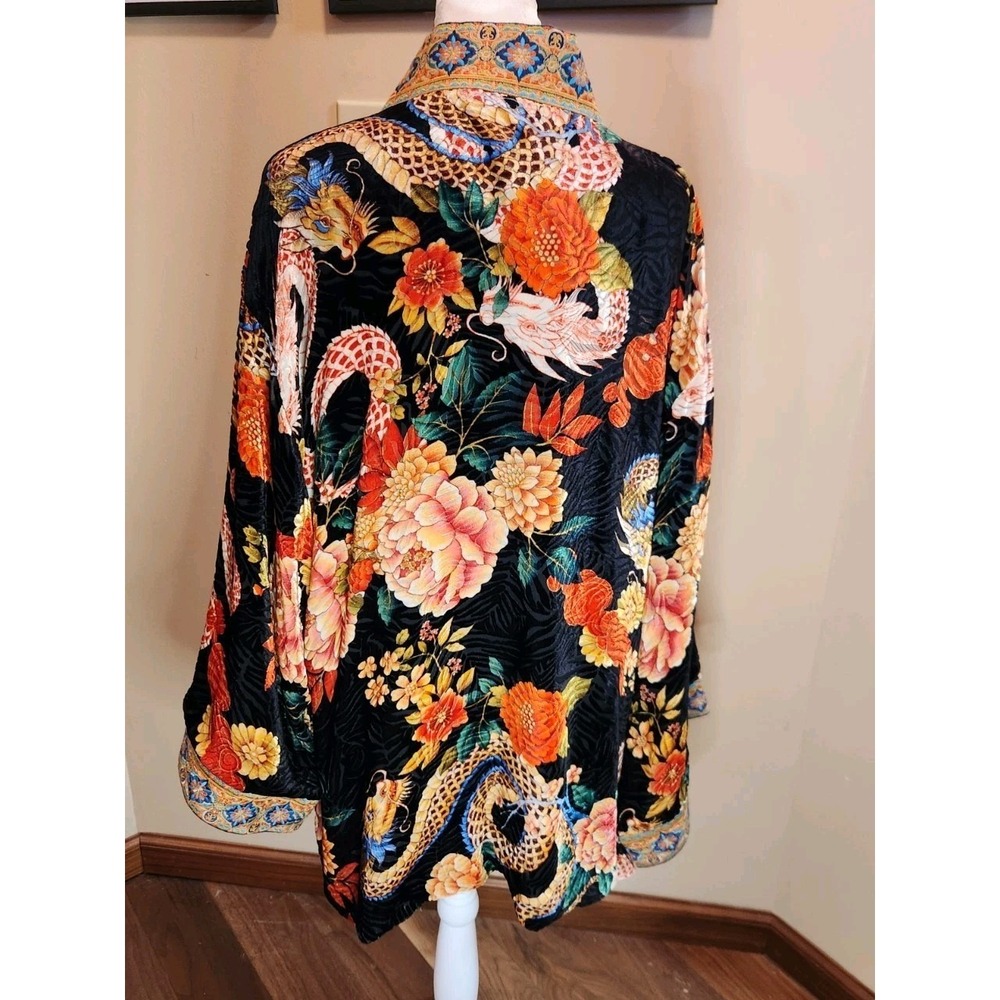 Johnny Was Merhawi Reversible Kimono XXL Black Burnout Velvet Dragon Floral NEW - Picture 15 of 16